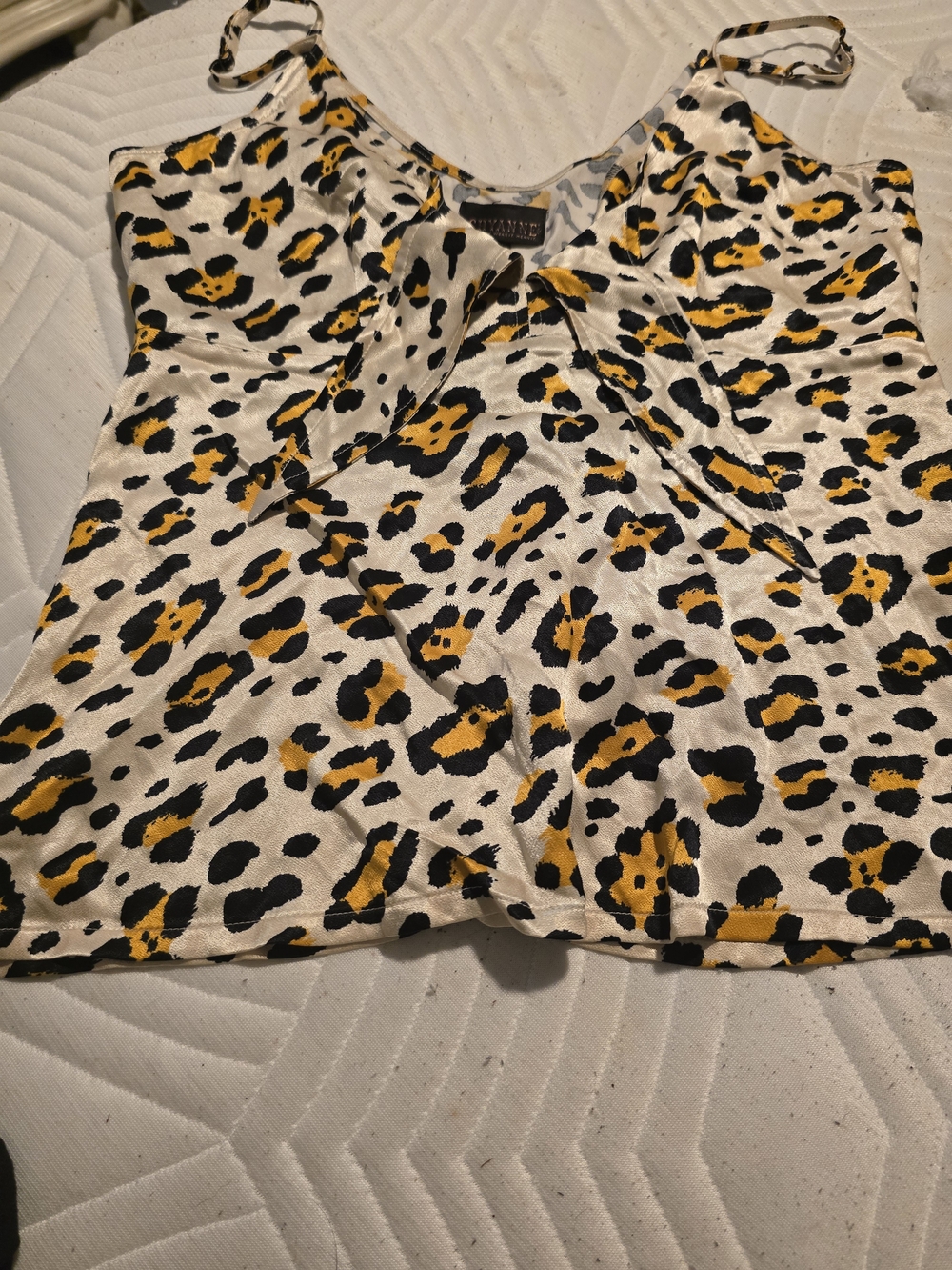 Leopard Print Satin Cami Tank Top - White and Yellow